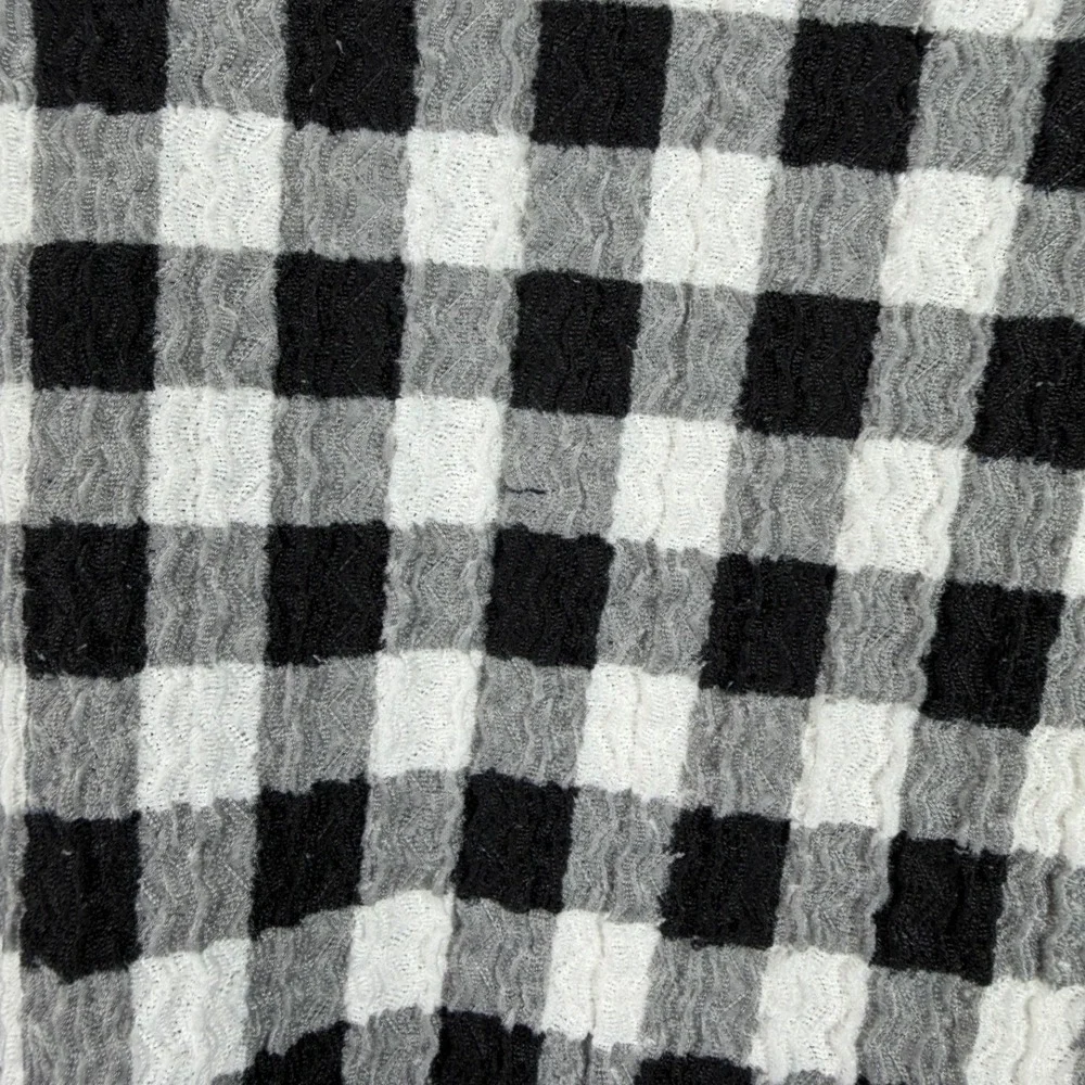 Loft Gingham Textured Square Neck Puff Sleeve Blouse size Small Black/White